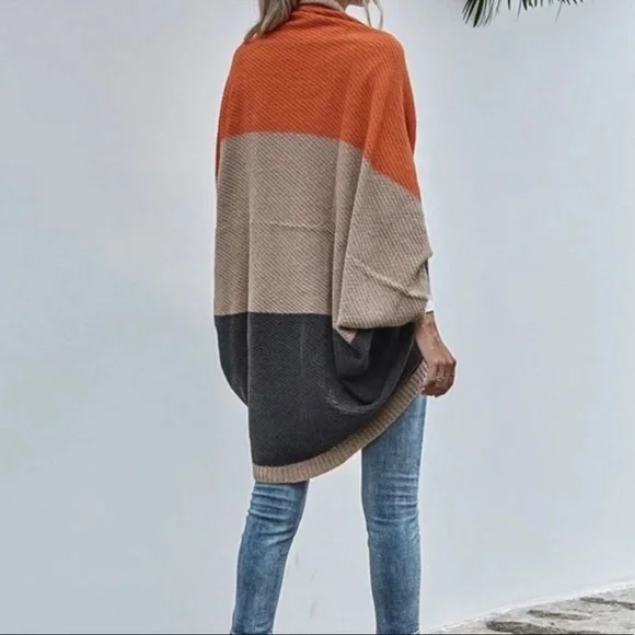 Cozy Color Block Open Front Oversized Cardigan - Picture 4 of 5